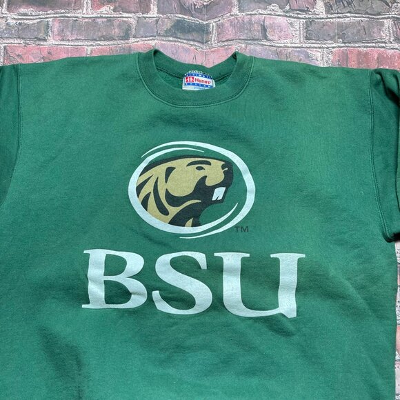 Vintage 90s Bemidji State University Football Sweatshirt Green Size M Beavers - Picture 2 of 6